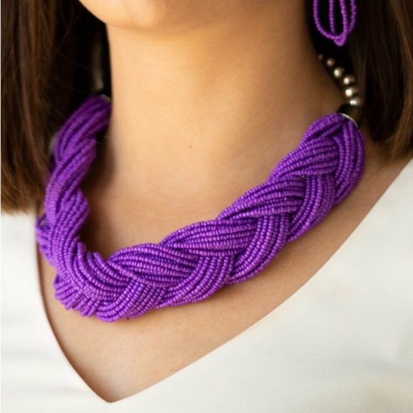 Paparazzi Sea Bead Purple necklace with earrings - Picture 1 of 5